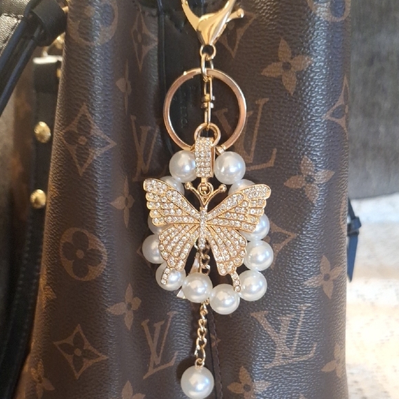 Gold And Rhinestone Butterfly Keychain/Handbag Charm/Backpack Charm - Picture 1 of 6